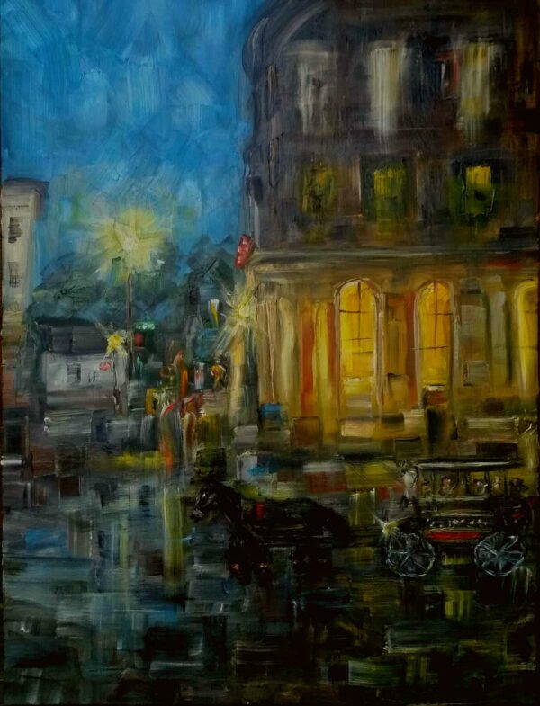 Tommy Beaver, Twilight at Corner of Broad and East Bay Oil 30x40