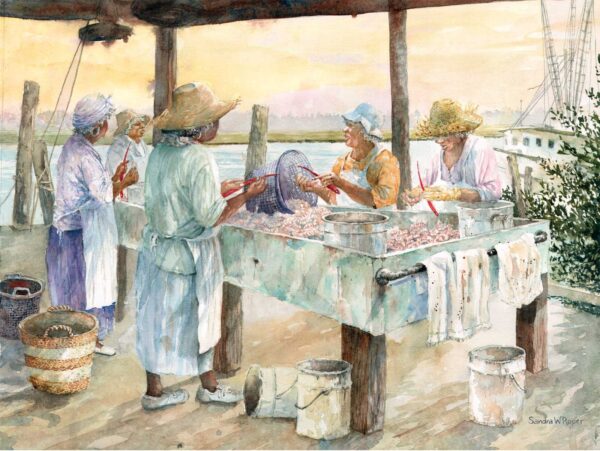 Sandra Roper, Shrimp Chatter, Watercolor, 16x20 $1200