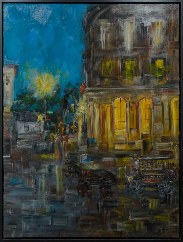 Tommy Beaver, Twilight at Corner of Braod and East Bay framed