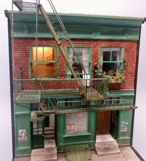 Ken Hamilton Storefront in Green 1/2" scale mixed media [SOLD]